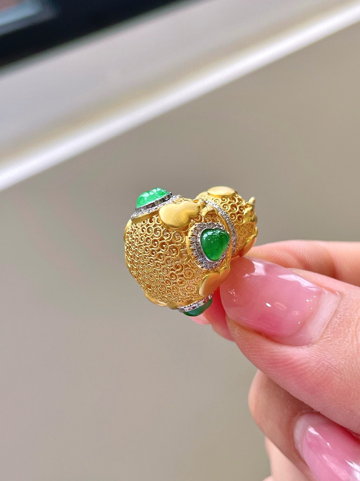 Cuiyu-18k gold inlaid filigree gourd pendant, exquisite gift, elegant temperament