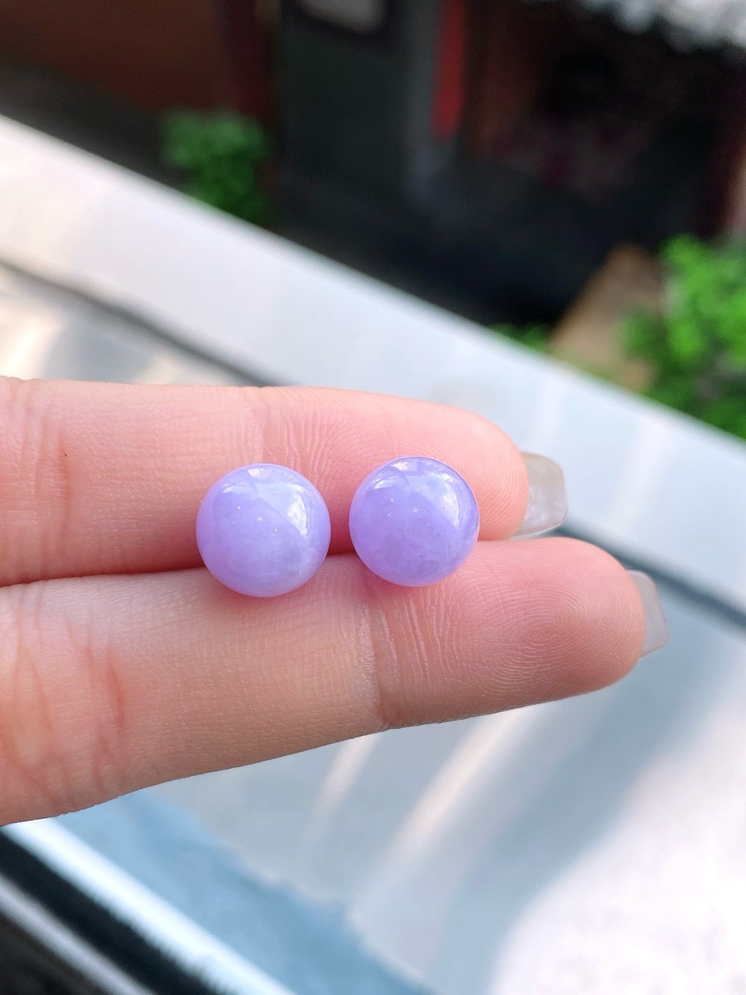 Cuiyu-Violet Bead Earrings, 10mm, rich purple and elegant
