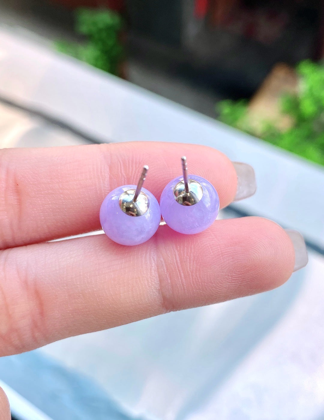 Cuiyu-Violet Bead Earrings, 10mm, rich purple and elegant