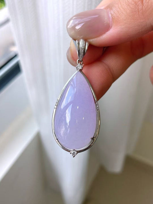 Cuiyu-Natural Violet Jadeite Teardrop Pendant | 18K Gold Inlay