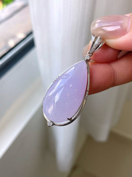 Cuiyu-Natural Violet Jadeite Teardrop Pendant | 18K Gold Inlay